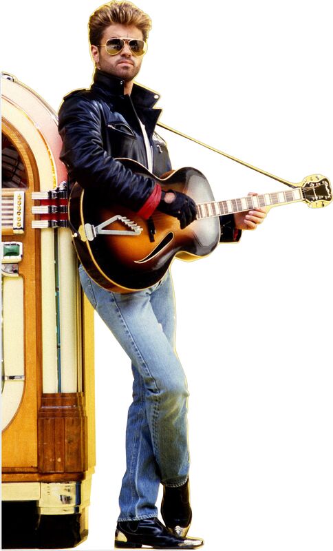 GEORGE MICHAEL - JUKE BOX - GUITAR -80's-2016 - 72" TALL  LIFE SIZE CARDBOARD CUTOUT STANDEE PARTY DECOR