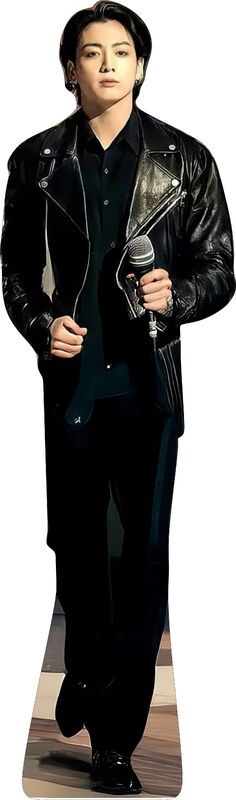 JUNGKOOK BLACK LEATHER JACKET MICROPHONE   70" TALL CARDBOARD CUTOUT STANDEE - PARTY DECOR (Copy) (Copy) (Copy)